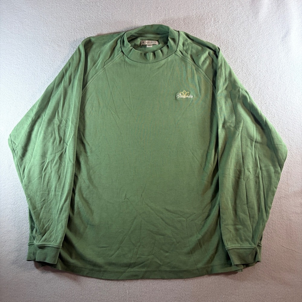 Peter Millar Mens XL Pima Cotton Mock Neck Long Sleeve Shirt Green Gaillardia
